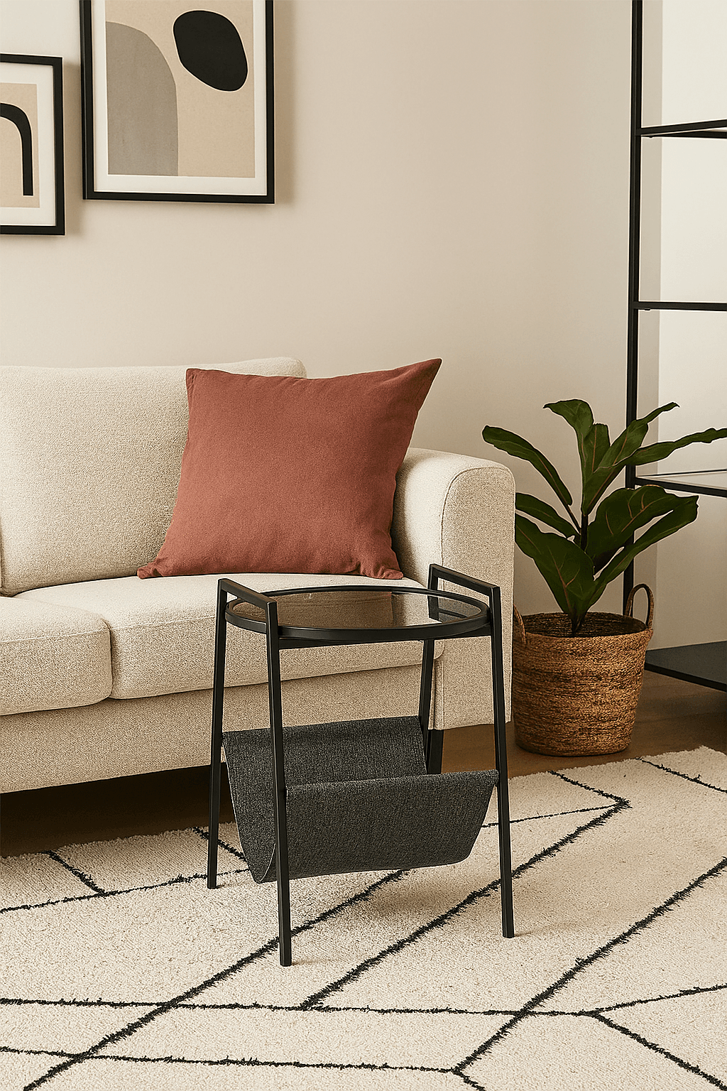 Palermo Gazetelikli Side Table Kırılmaz Füme Camlı